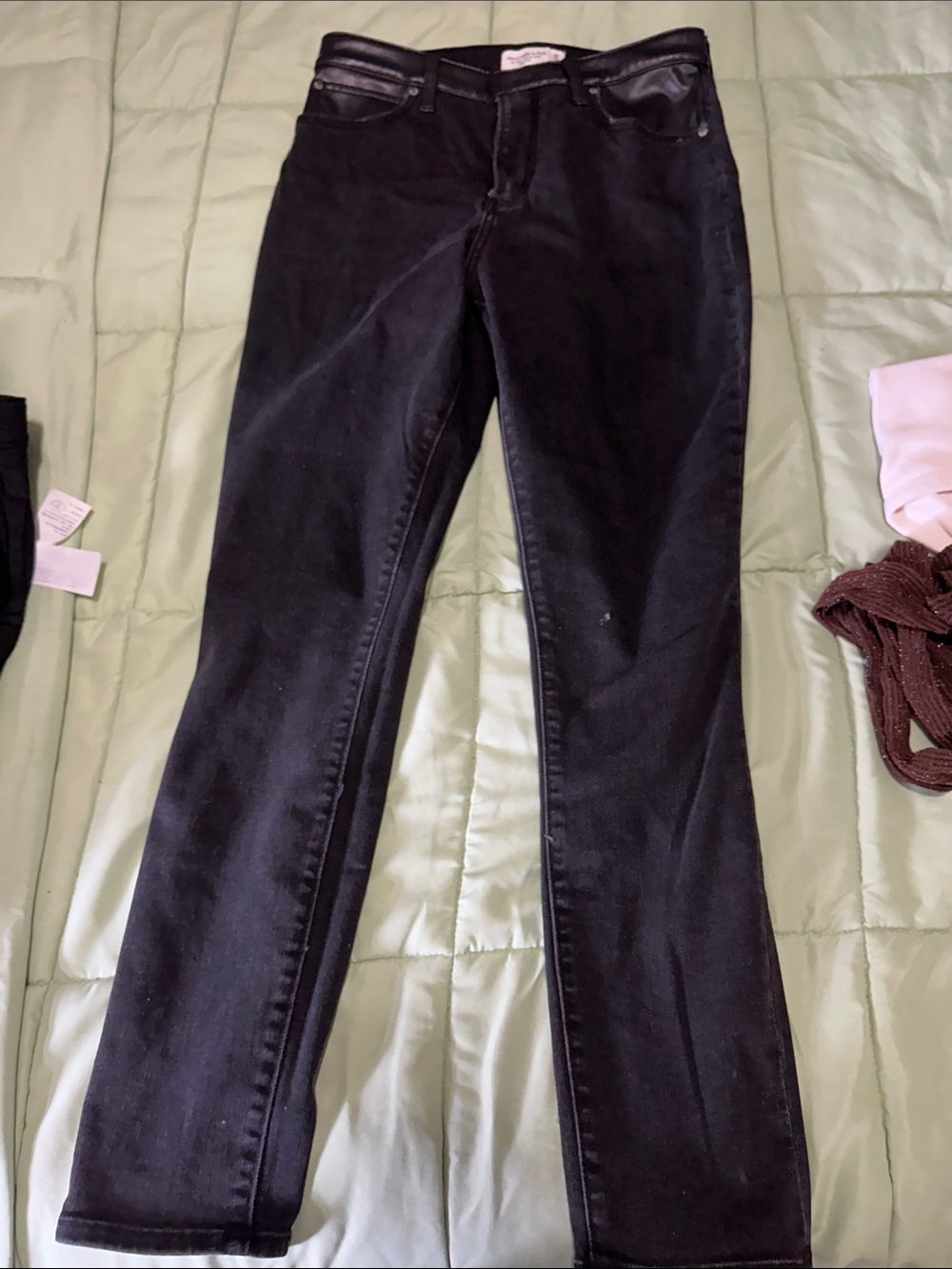 Classic Black Women's Stretch Jeans with leather details